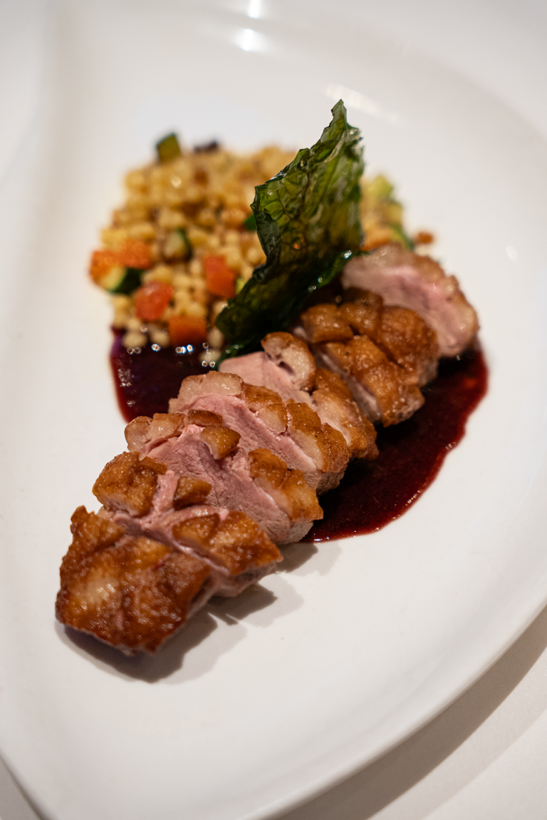 Bistro Napa at Atlantis Casino Resort Spa's Pan Roasted Duck Breast for 2026 Reno Food & Drink Week. Photo by Fullsphere Digital.