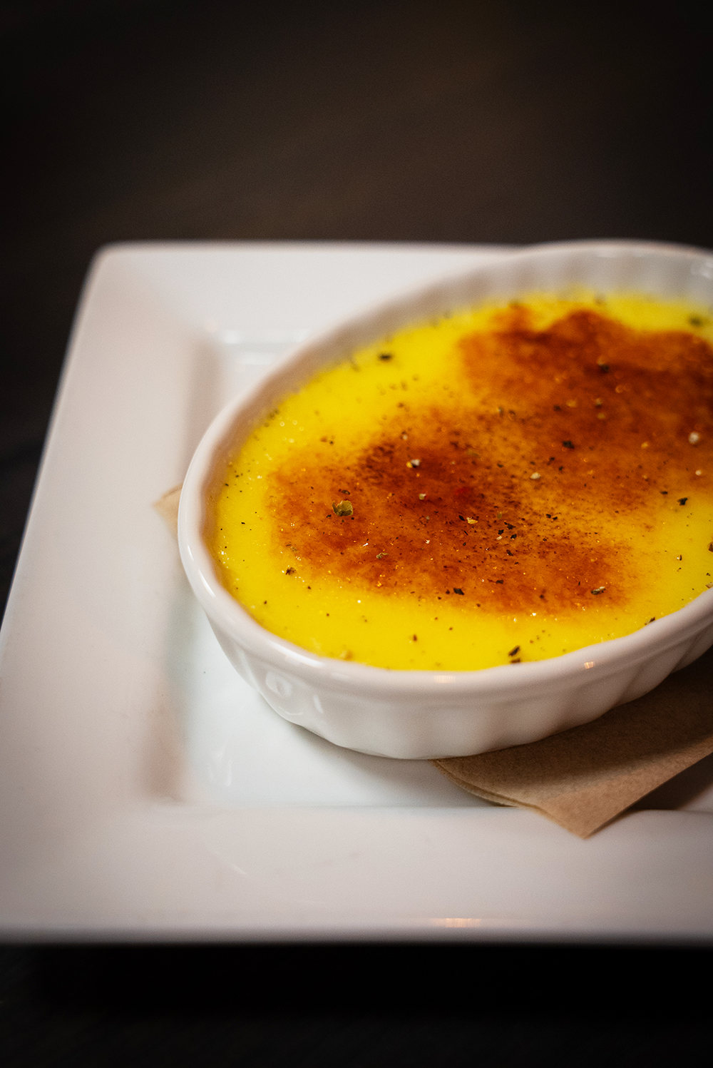 R Town Pizza's Peppercorn Crème Brûlée for 2026 Reno Food & Drink Week. Photo by Fullsphere Digital.